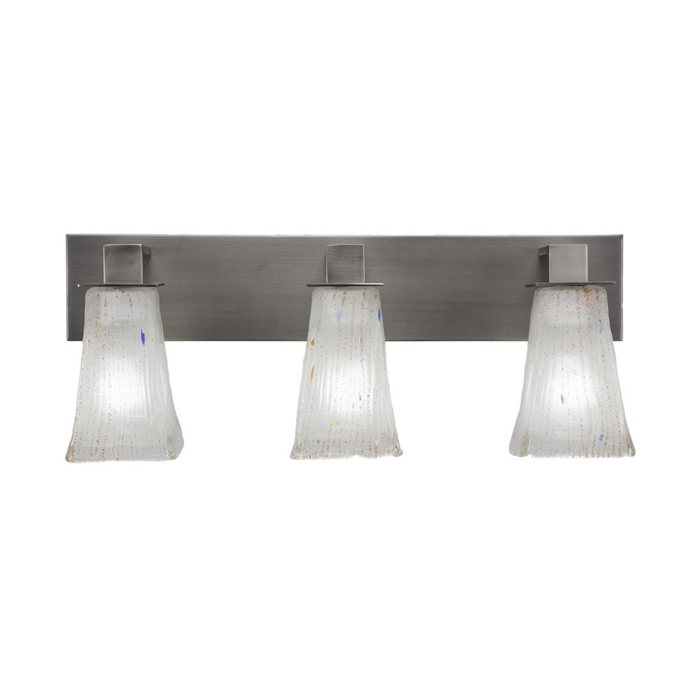 Toltec 583-GP-631 Apollo 3 Light Bath Bar Shown In Graphite Finish With 5" Square Frosted Crystal Glass
